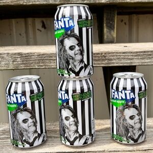 Set of 4 Collectors Can New Unopened Cans of Fanta Beetlejuice Hunted Apple